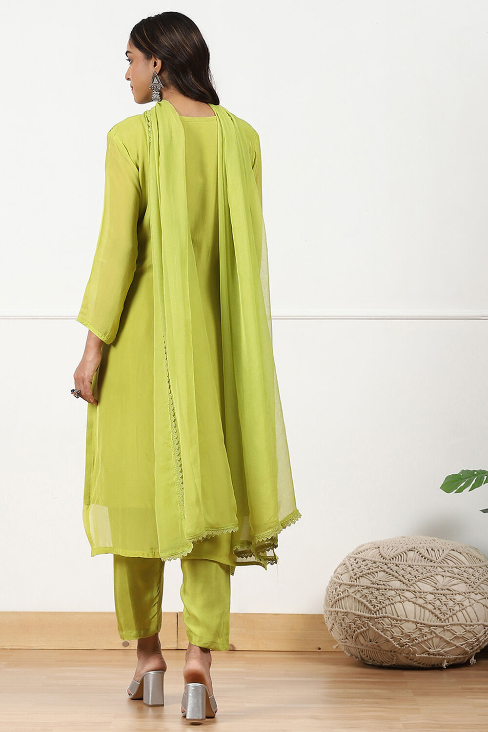 Red Organza Embroidered Unstitched Suit Set image number 3