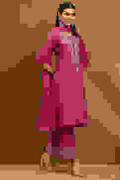 Pink Cotton Embroidered Kalidar Suit Set image number 4