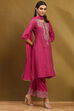Pink Cotton Embroidered Kalidar Suit Set image number 4