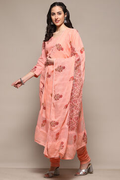 Peach Cotton Blend Unstitched Suit Set image number 5