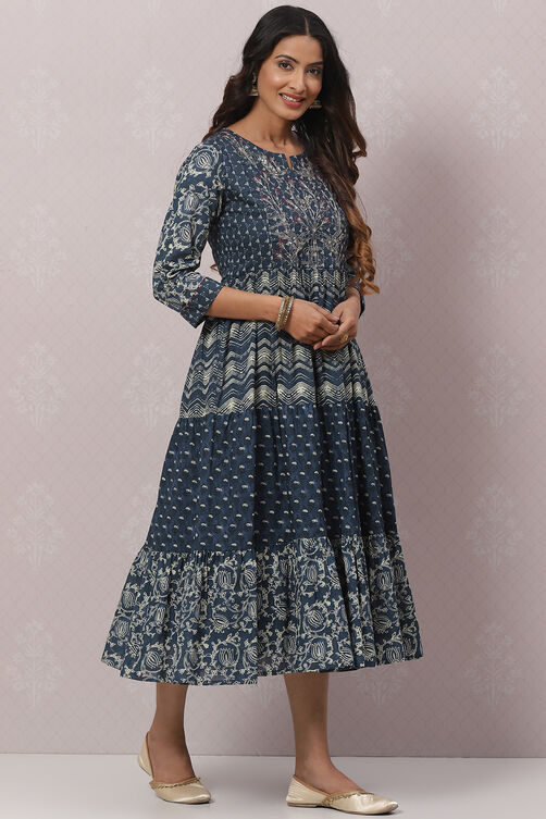 Indigo Cotton Flared Dress image number 3