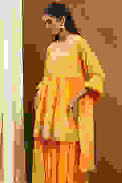 Yellow Georgette Gathered Suit Set image number 7