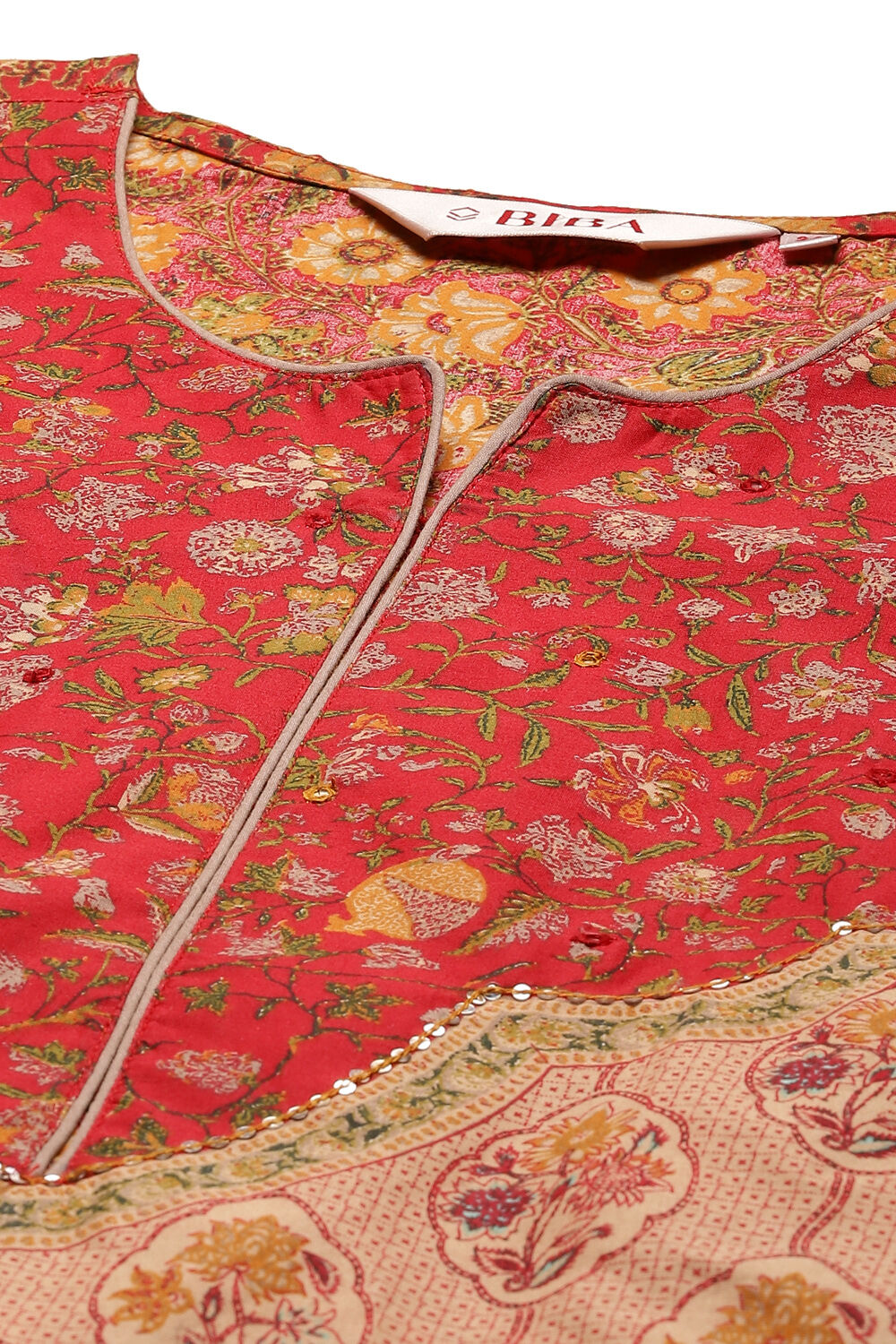 Red Cotton Straight Kurta Palazzo Suit Set image number 1