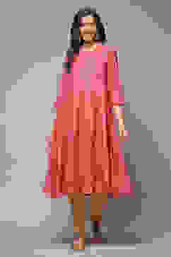 Coral Art Silk Flared Printed Kurta image number 1