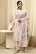 Beige Cotton Blend Machine Embroidered Unstitched Suit Set image number 1