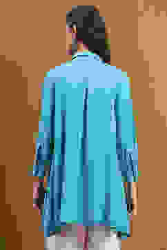 Turquoise Solid Asymmetric Short Kurta image number 3
