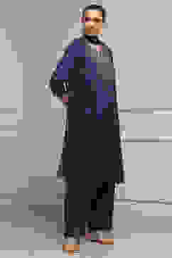 Blue Viscose Rayon Straight Solid Suit Set image number 5