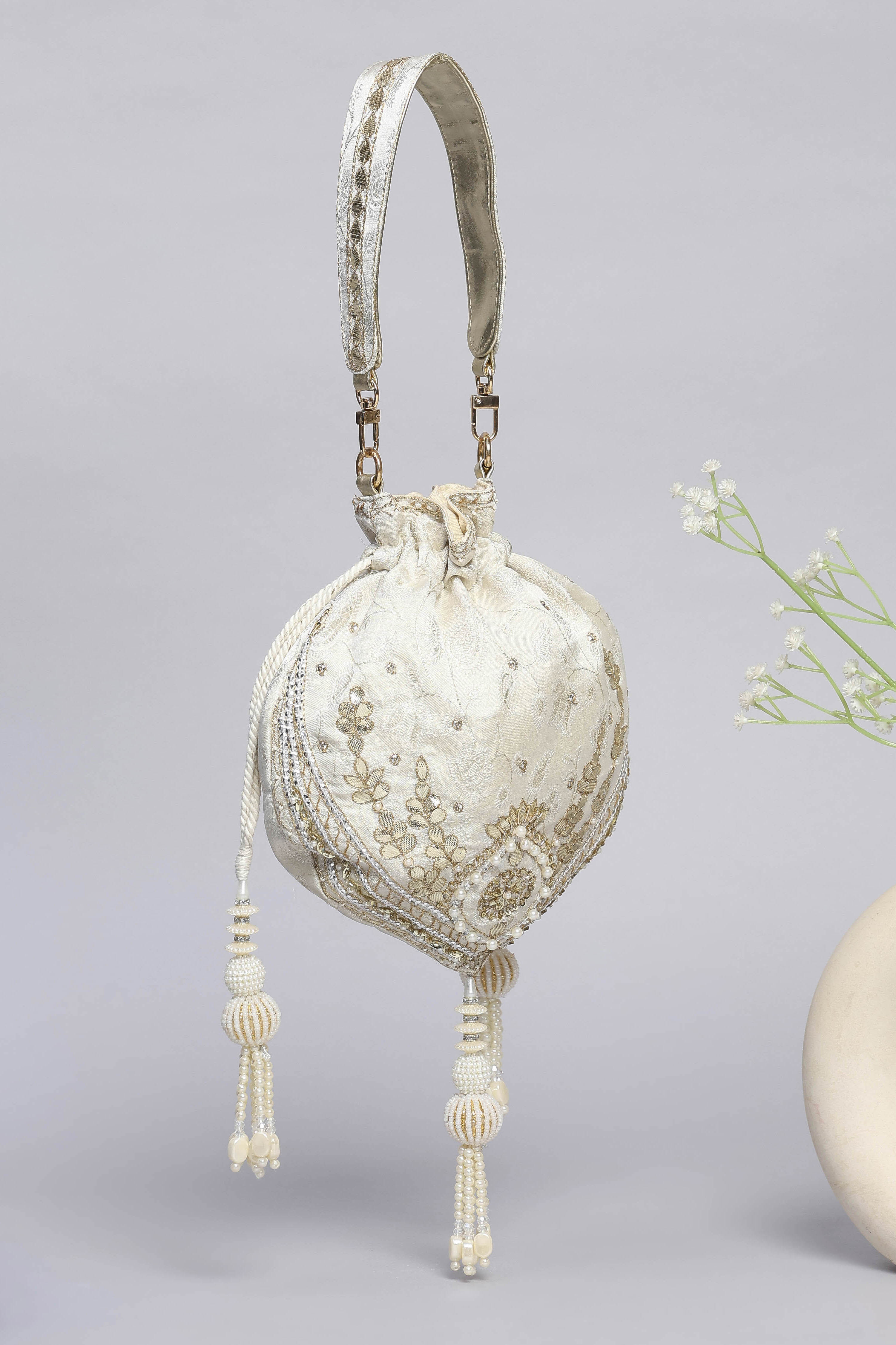 Ivory Polycotton Potli image number 4