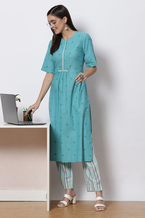 Aqua Green Cotton Fusion Wear Set image number 6