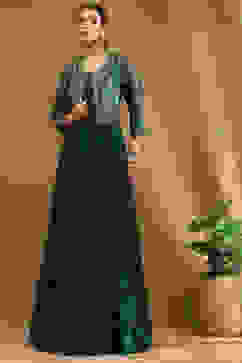 Emerald Green Silk Festive Tiered Anarkali Dress image number 0