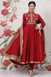 Rohit Bal Red Cotton Silk Anarkali Yarndyed Suit Set
