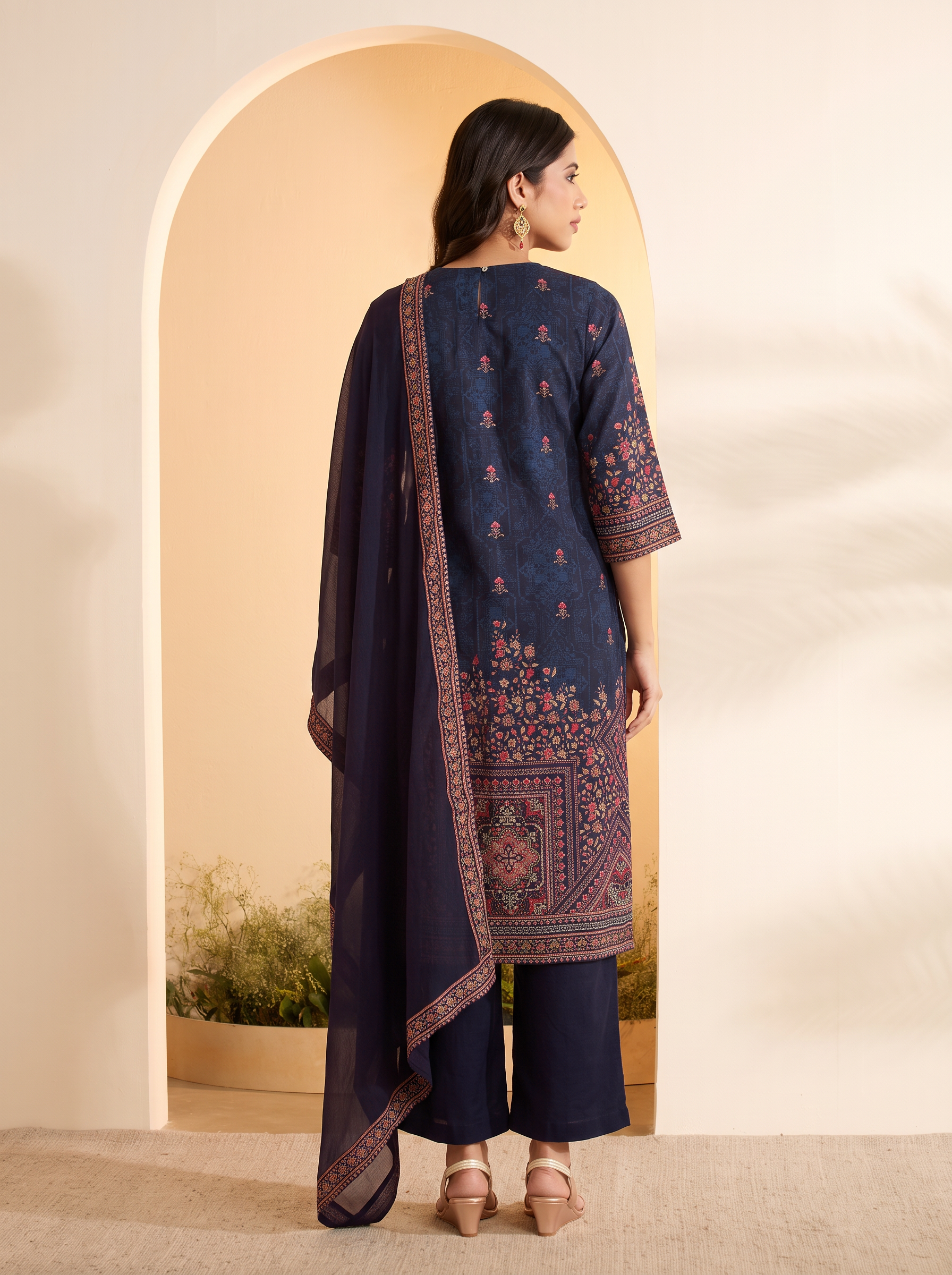 Blue Viscose Silk Printed Straight Kurta Set image number 6