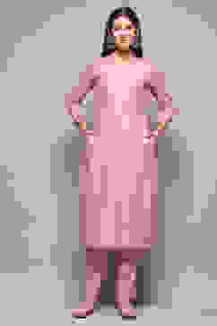 Light Pink Rayon Straight Kurta Pant 2 Piece Set image number 6