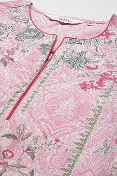 Pink Cotton Straight Kurta Pant Suit Set image number 5