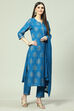 Royal Blue Cotton Straight Kurta Regular Pant Suit Set image number 0