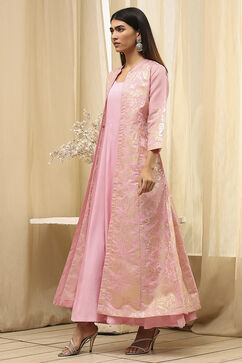 Light Pink Printed Layered Cape Dress image number 4