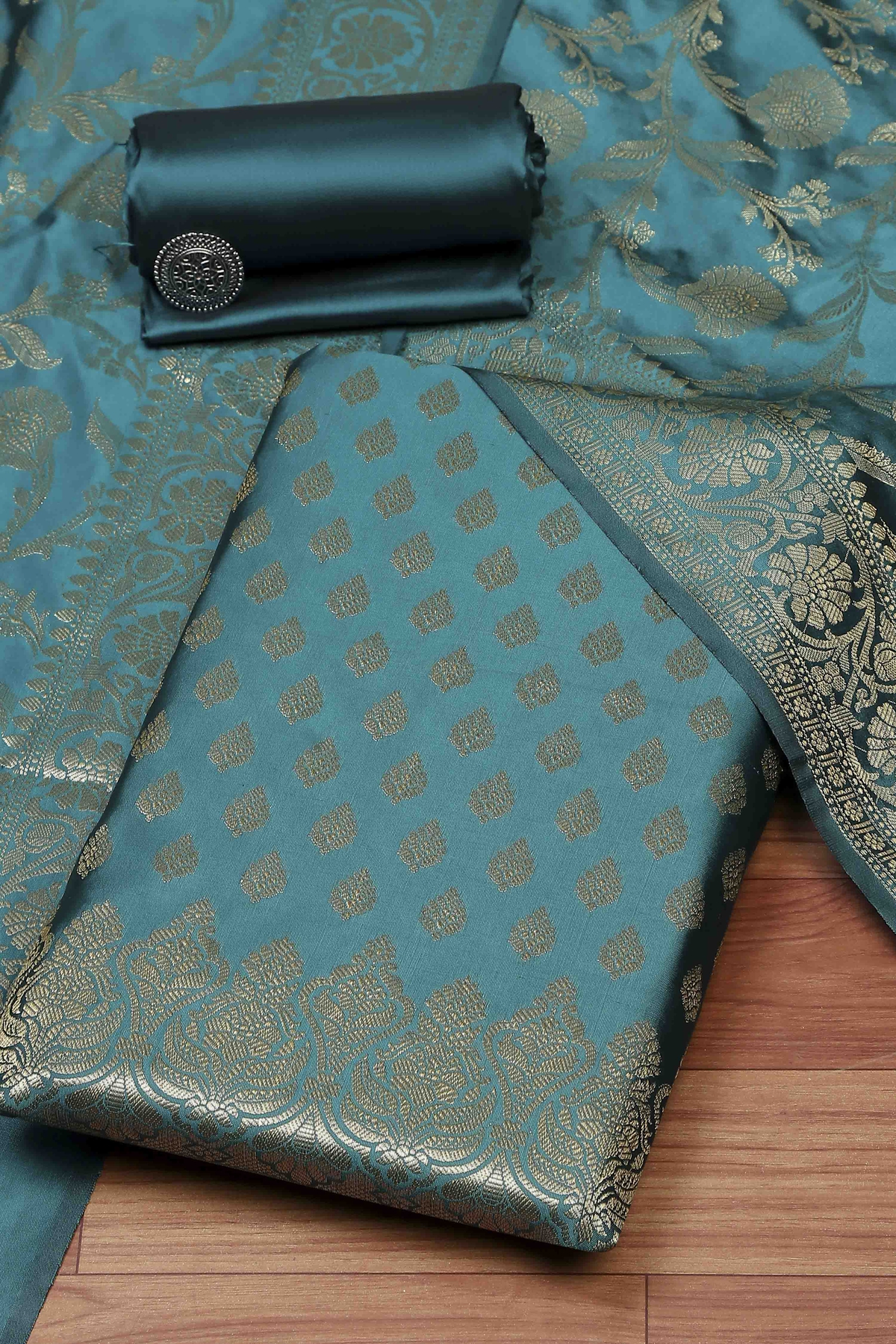 Rose Green Cotton Printed Embroidered Unstitched Suit Set