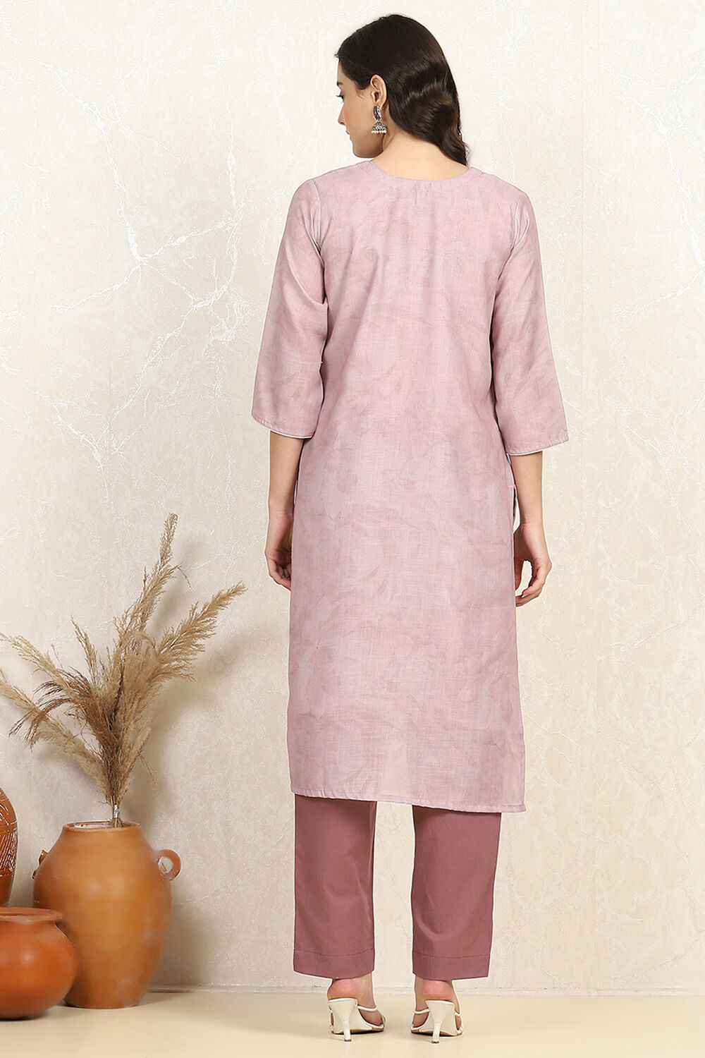 Pink Cotton Unstitched Suit Set image number 5