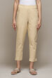 Off White Cotton Embroidered Narrow Pants image number 5