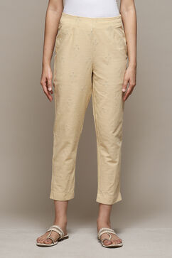Beige Cotton Embroidered Narrow Pant image number 5