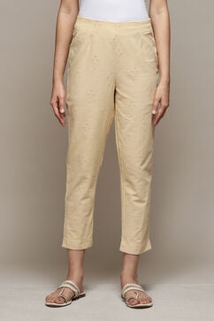 Beige Cotton Embrodered Narrow Pant image number 5