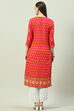 Red LIVA Straight Printed Kurta image number 3