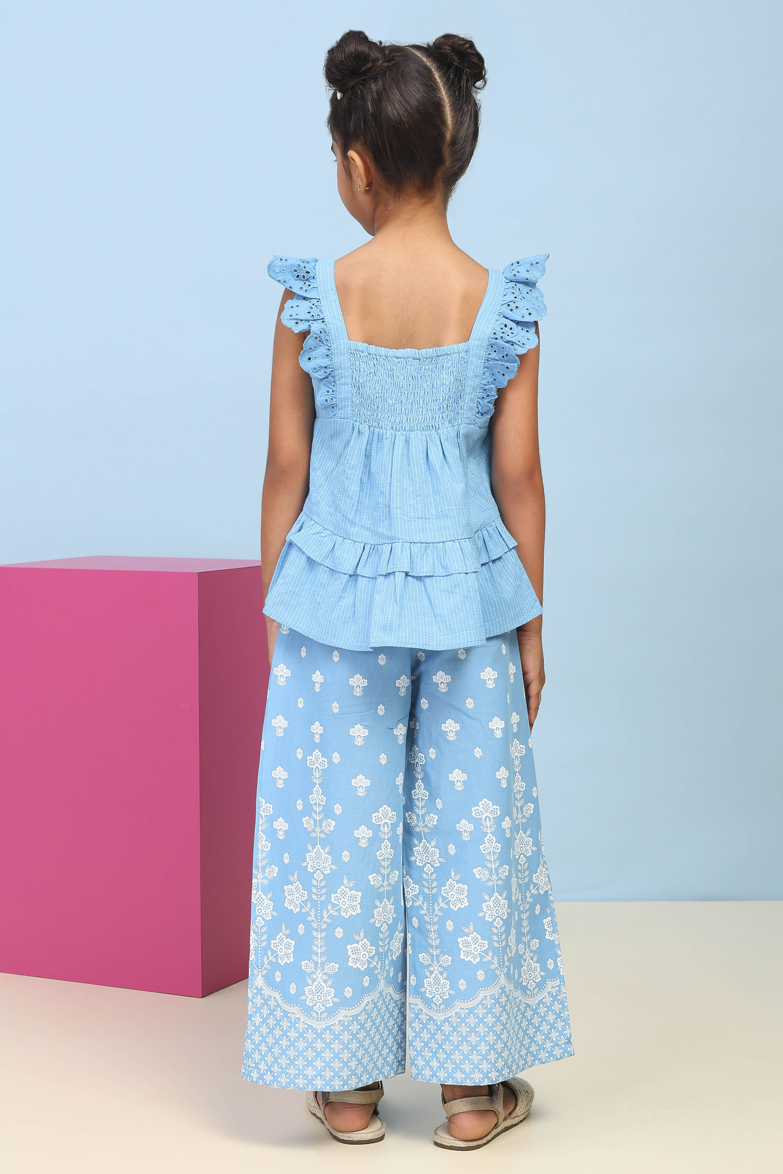 Blue Cotton Printed A-line Suit Set image number 4