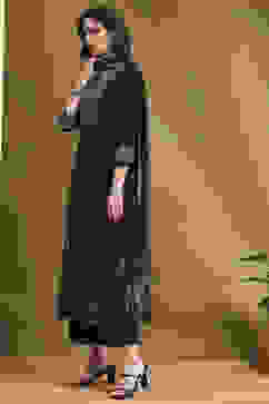 Black Cotton Printed Festive A-Line Suit Set image number 3