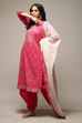 Pink Cotton Hand Block Print Unstitched Suit Set image number 1