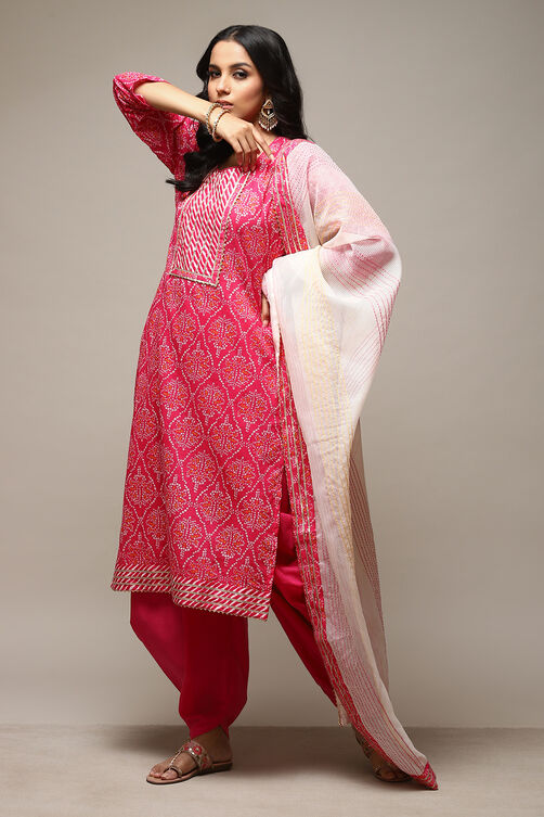 Pink Cotton Hand Block Print Unstitched Suit Set image number 1