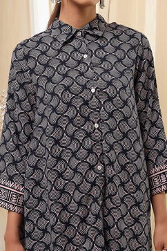 Black Printed Shirt-Style Straight Co-ord Set image number 1
