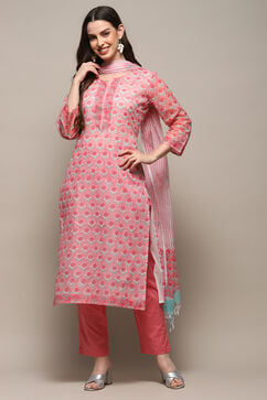 Pink Cotton Blend Unstitched Suit set image number 8