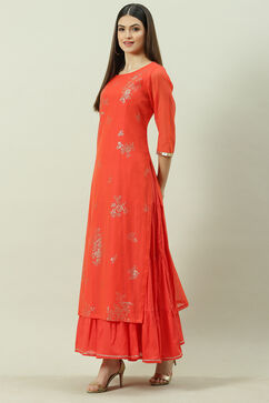 Tomato Red Poly Cotton Printed Kurta Dress image number 4