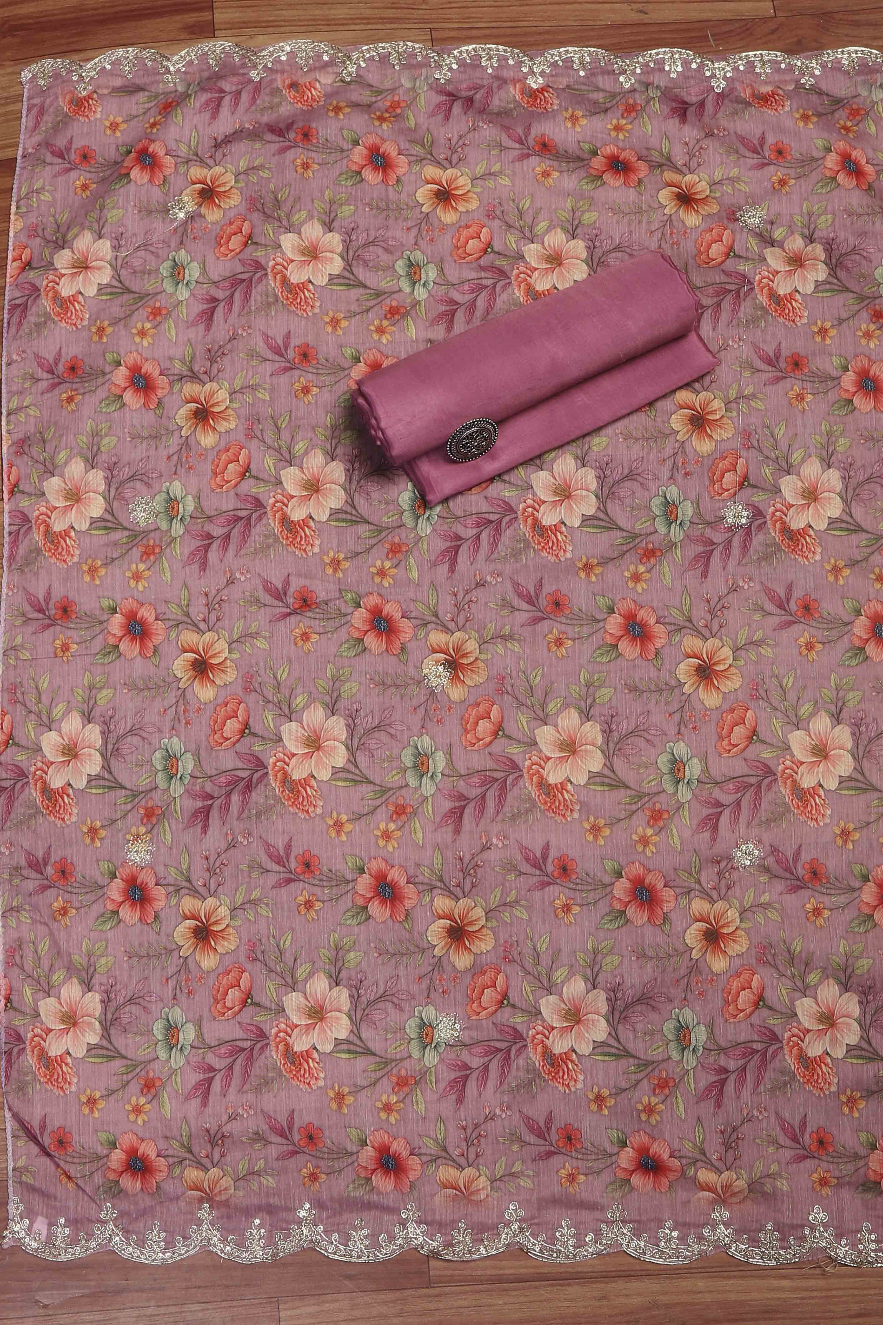 Pnk Chanderi Unstitched Suit Set image number 3