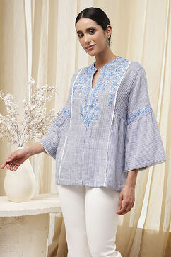 Blue Straight Short Kurta image number 2