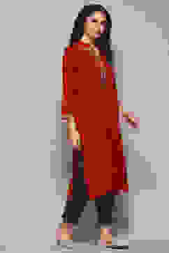 Red Daffodil Straight Yarndyed Kurta image number 4
