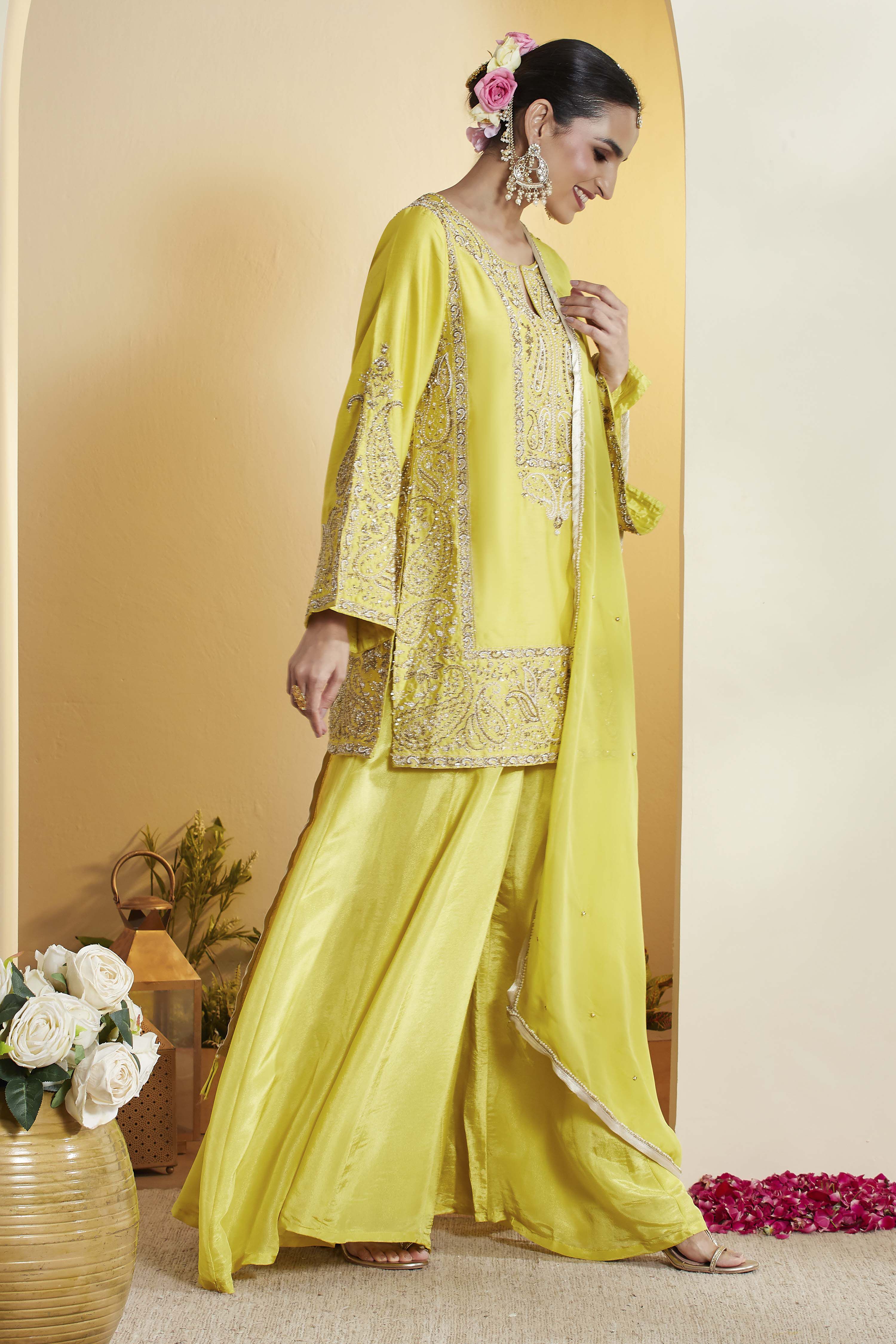 Lime Green Cotton Silk Embroidery Suit Set image number 5