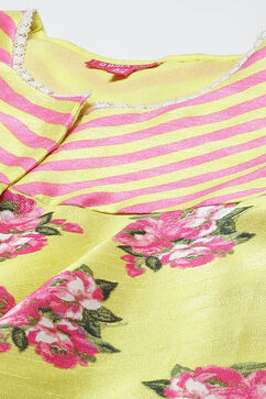 Lime Green Art Silk Flared Kurta Regular Pant Suit Set image number 1