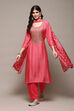 Pink Muslin Digital Print Unstitched Suit Set image number 1