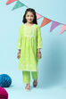 Parrot Green Cotton Gathered Kurta Narrow Pants 2 Piece Set image number 6