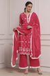 Fuchsia Cotton Embroidered Straight Suit Set image number 0