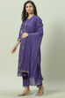 Purple Floral Foil Printed Straight Suit Set