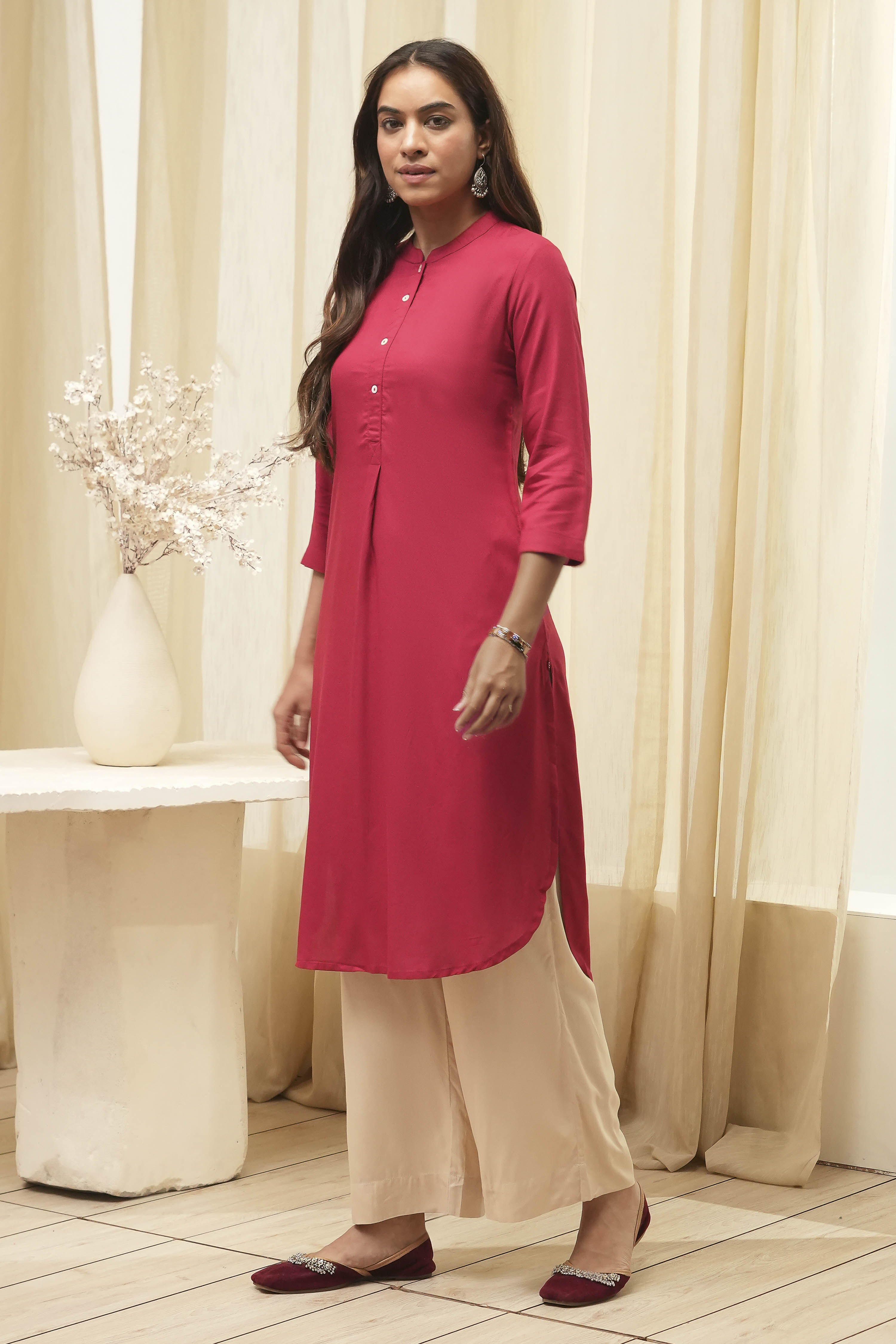 Navy Rayon Straight Kurta Palazzo Suit Set image number 3