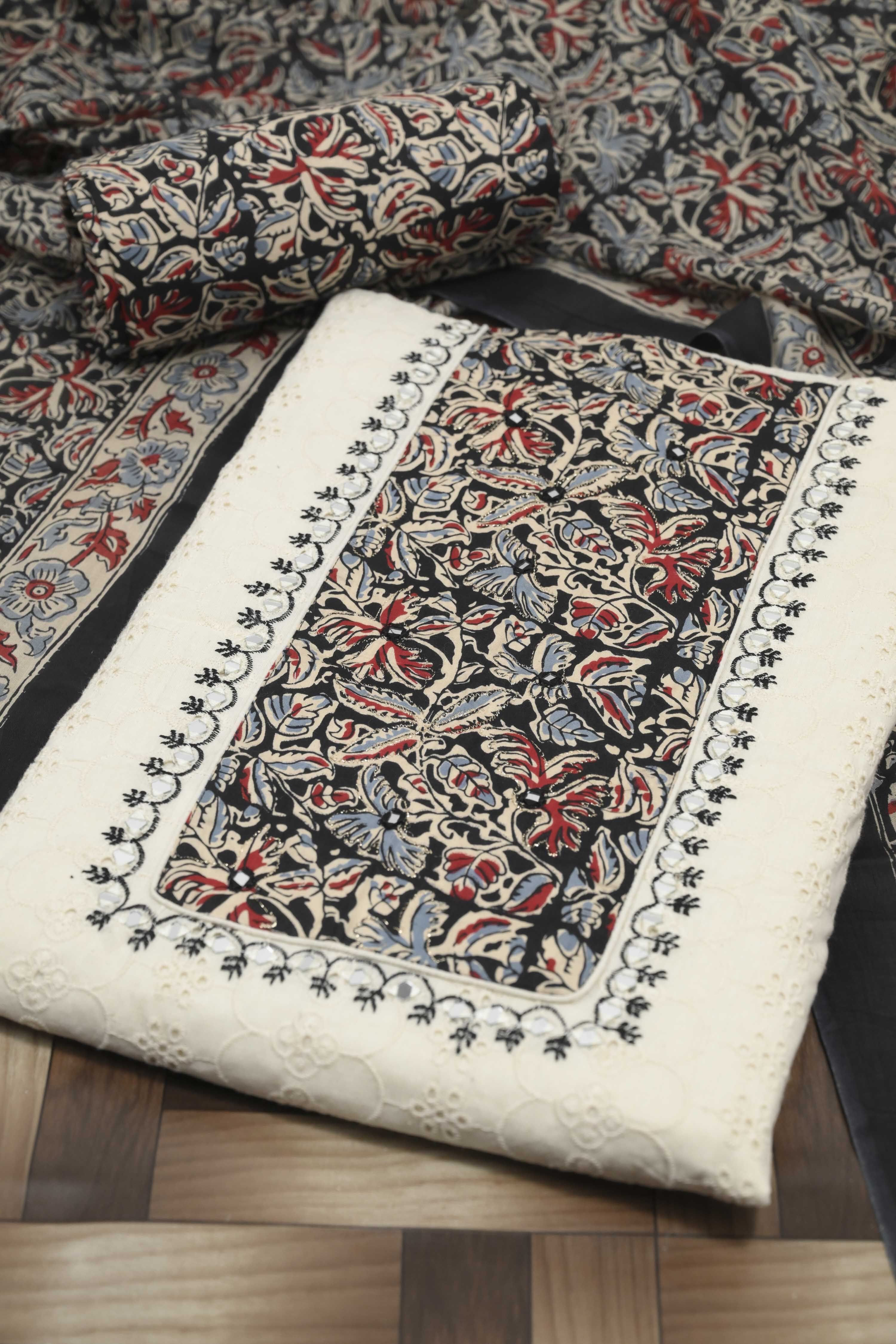 Blue Cotton Printed Unstitched Suit Set image number 0