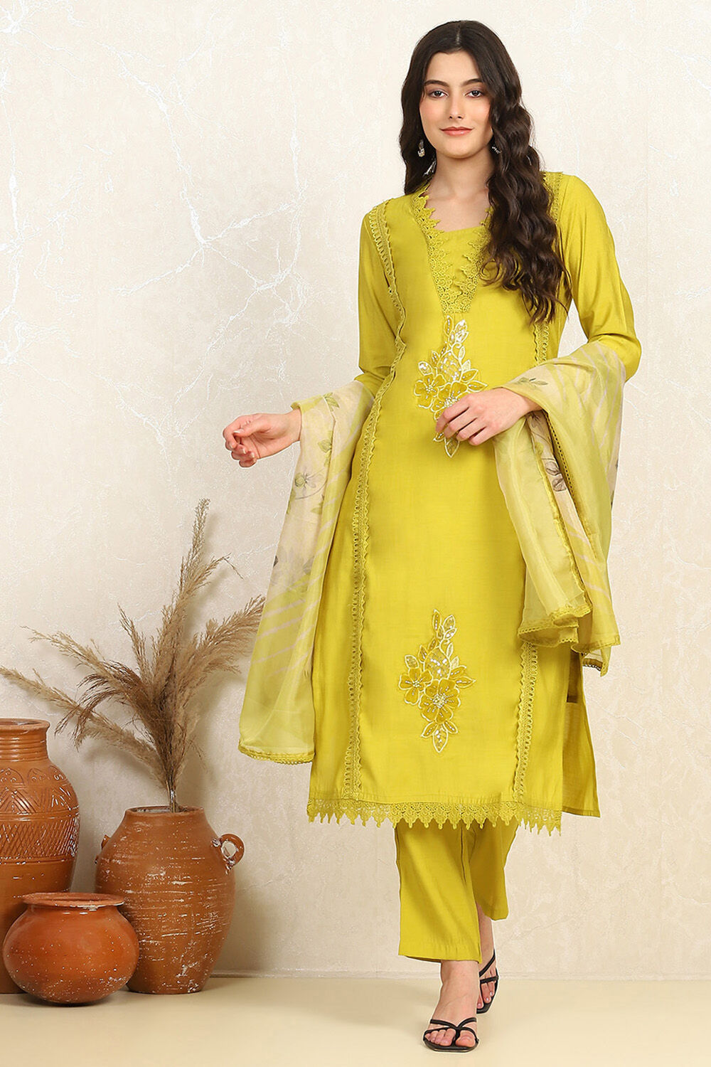 Mustard Silk Blend Unstitched Suit Set image number 1