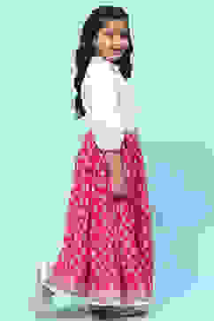 White Shirt Style Top teamed with Pink printed Lehenga Set image number 5
