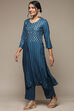 Blue Rayon Straight Kurta Pant Suit Set image number 3