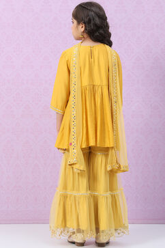 Mustard Yellow Nylon Gathered Kurta Sharara Suit Set image number 4