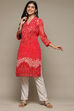 Red Cotton Blend Straight Printed Kurta