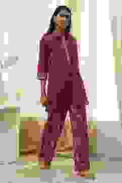 Plum Red Cotton Printed Kurta Set image number 5